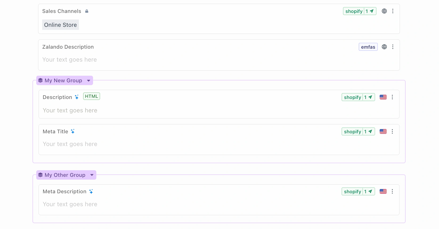 Attribute groups displayed in the catalog view