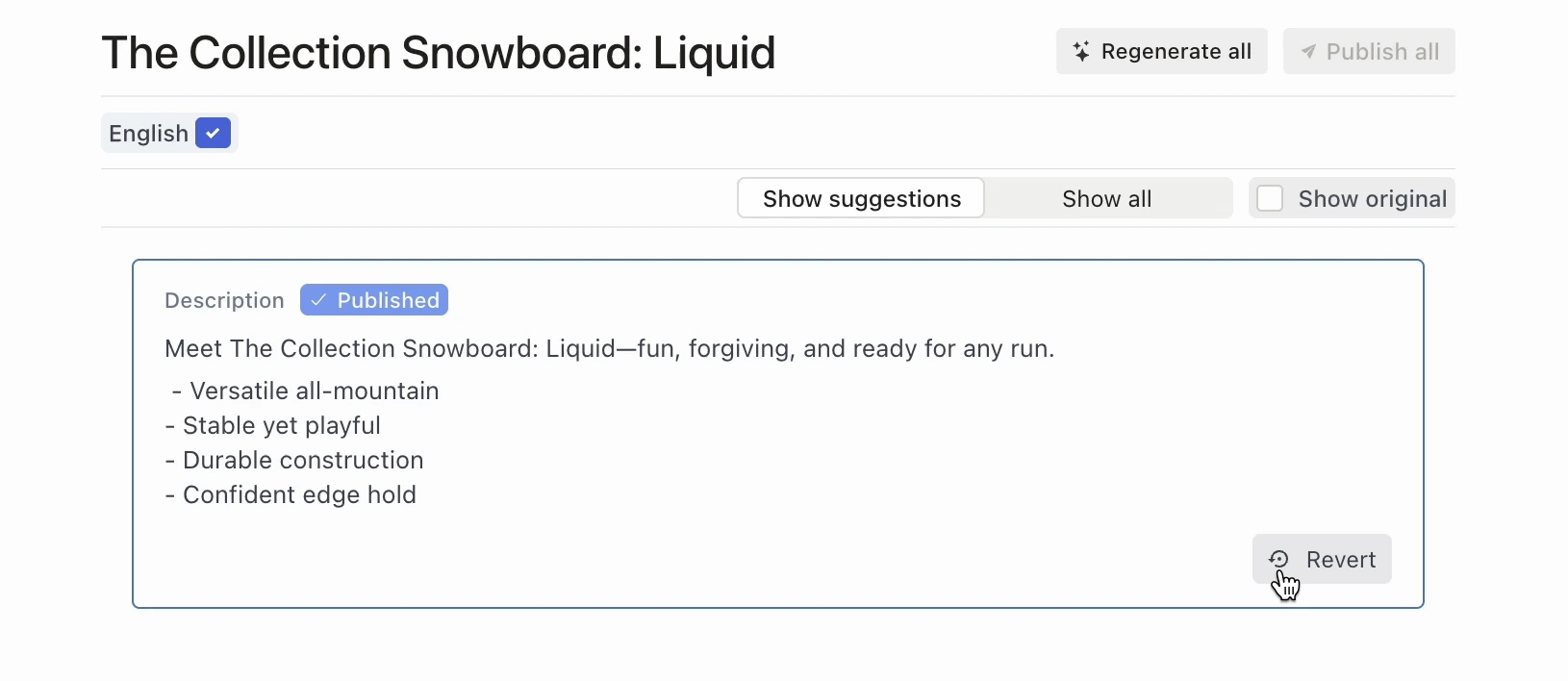 Revert button to undo published changes