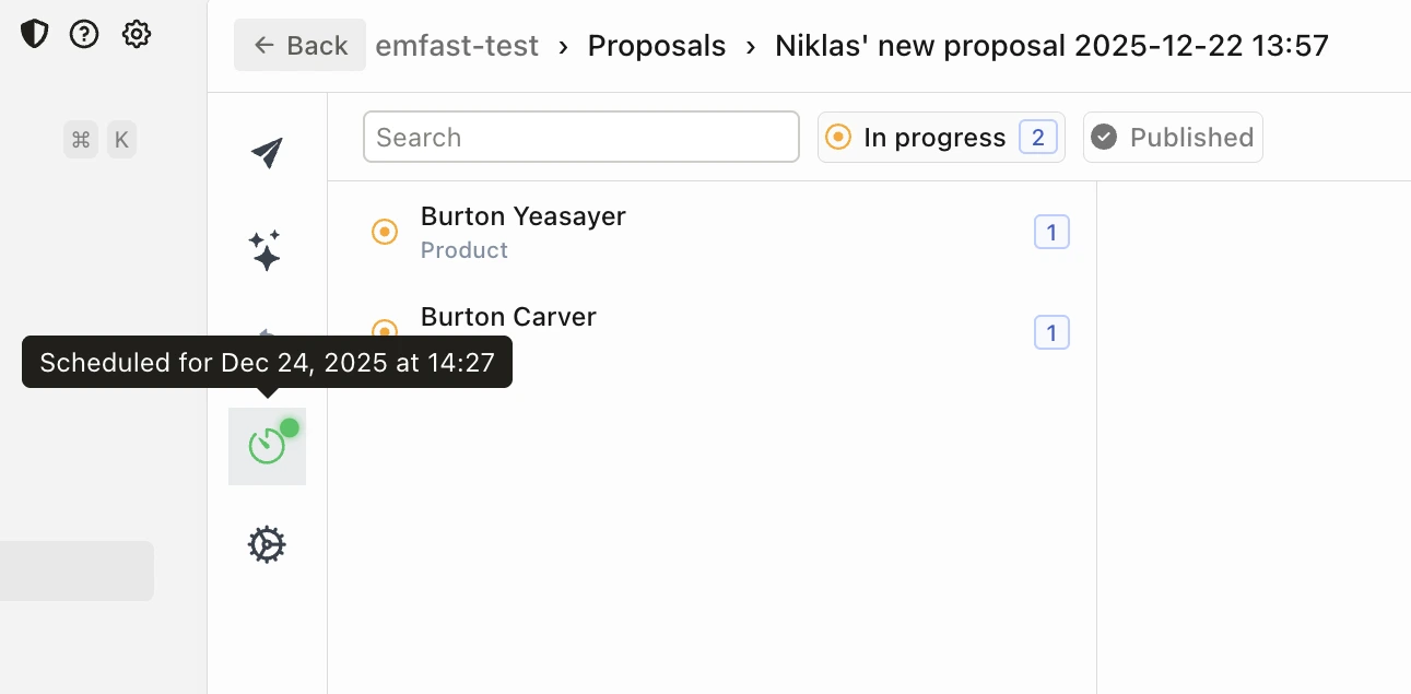 Green clock icon indicating a scheduled proposal